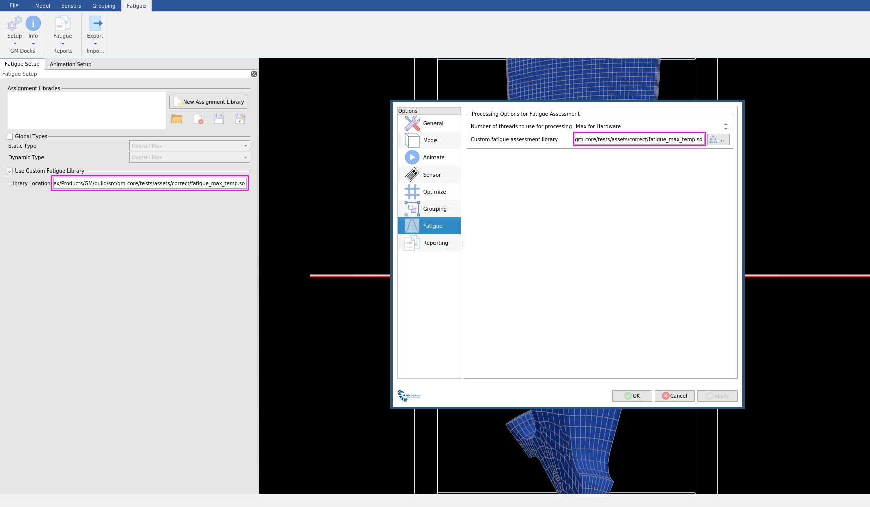 Image showing an GageMap use fatigue library setting