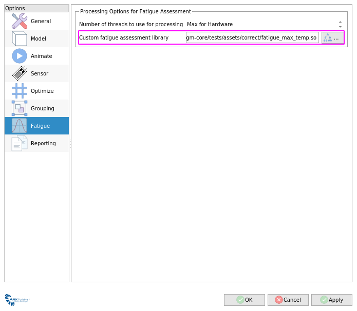 Custom fatigue library loader in preferences panel